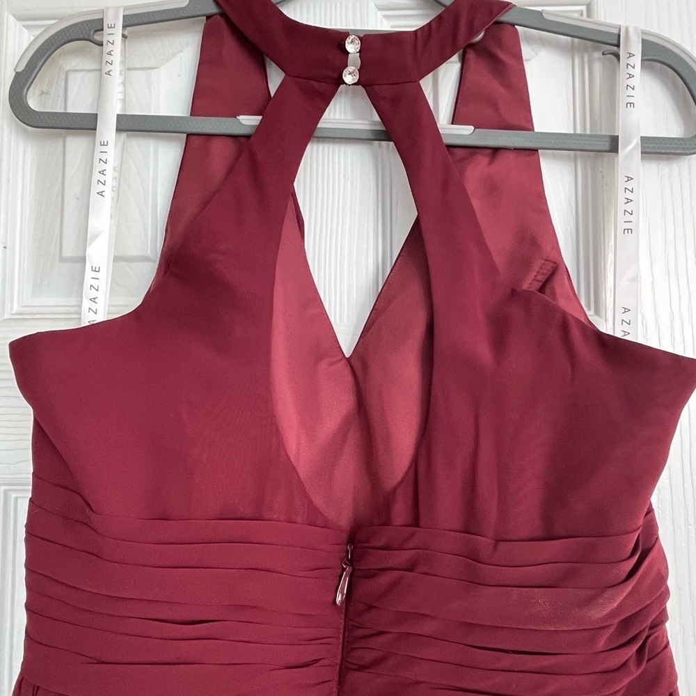 Azazie Natasha Chiffon full length A-line dress in Cabernet - Picture 4 of 16